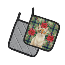 Load image into Gallery viewer, Tortie Point  Cat with Poinsettias Pair of Pot Holders