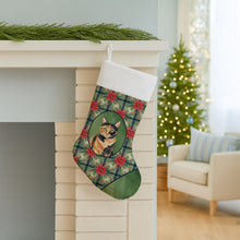 Load image into Gallery viewer, Tortoiseshell Cat with Poinsettias Holiday Stocking