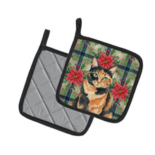 Load image into Gallery viewer, Tortoiseshell Cat with Poinsettias Pair of Pot Holders