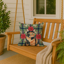 Load image into Gallery viewer, Tortoiseshell Cat with Poinsettias Throw Pillow