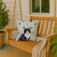 Load image into Gallery viewer, Black and White Tuxedo Cat Coastal Sea Glass Throw Pillow