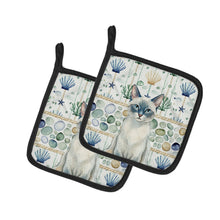 Load image into Gallery viewer, Blue Point Cat Coastal Sea Glass Pair of Pot Holders