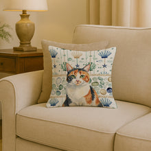 Load image into Gallery viewer, Calico Cat Coastal Sea Glass Throw Pillow