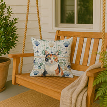 Load image into Gallery viewer, Calico Cat Coastal Sea Glass Throw Pillow