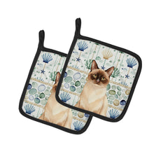 Load image into Gallery viewer, Chocolate Point Cat Coastal Sea Glass Pair of Pot Holders