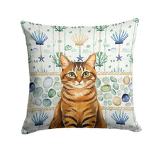 Load image into Gallery viewer, Classic Tabby Brown Cat Coastal Sea Glass Throw Pillow