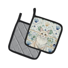 Load image into Gallery viewer, Cream and White Cat Coastal Sea Glass Pair of Pot Holders