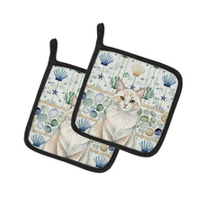 Load image into Gallery viewer, Cream and White Cat Coastal Sea Glass Pair of Pot Holders
