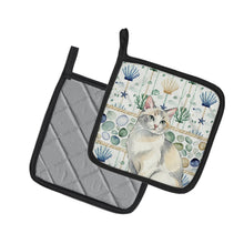 Load image into Gallery viewer, Dilute Calico Cat Coastal Sea Glass Pair of Pot Holders