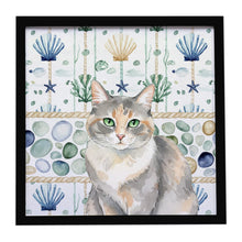 Load image into Gallery viewer, Dilute Tortoiseshell Cat Coastal Sea Glass Framed Metal Print