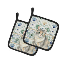 Load image into Gallery viewer, Dilute Tortoiseshell Cat Coastal Sea Glass Pair of Pot Holders