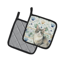 Load image into Gallery viewer, Gray and White Cat Coastal Sea Glass Pair of Pot Holders