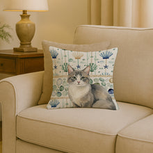 Load image into Gallery viewer, Gray and White Cat Coastal Sea Glass Throw Pillow