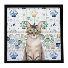 Load image into Gallery viewer, Lynx Point Tabby Cat Coastal Sea Glass Framed Metal Print