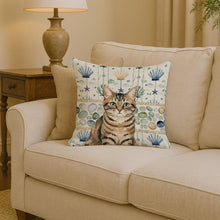 Load image into Gallery viewer, Mackerel Tabby Brown Cat Coastal Sea Glass Throw Pillow