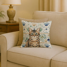 Load image into Gallery viewer, Mackerel Tabby Brown Cat Coastal Sea Glass Throw Pillow
