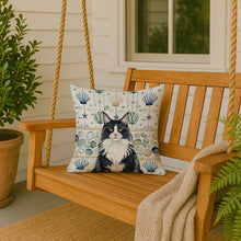 Load image into Gallery viewer, MaineCoon Black and White Cat Coastal Sea Glass Throw Pillow