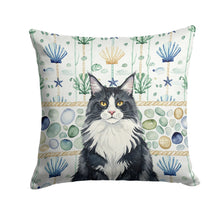 Load image into Gallery viewer, MaineCoon Black and White Cat Coastal Sea Glass Throw Pillow
