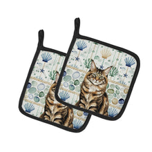 Load image into Gallery viewer, MaineCoon Brown Tabby Cat Coastal Sea Glass Pair of Pot Holders