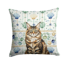 Load image into Gallery viewer, MaineCoon Brown Tabby Cat Coastal Sea Glass Throw Pillow