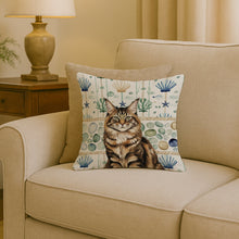 Load image into Gallery viewer, MaineCoon Brown Tabby Cat Coastal Sea Glass Throw Pillow