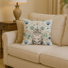 Load image into Gallery viewer, MaineCoon Silver Tabby Cat Coastal Sea Glass Throw Pillow