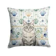 Load image into Gallery viewer, MaineCoon Silver Tabby Cat Coastal Sea Glass Throw Pillow