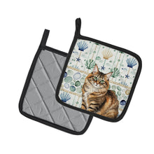 Load image into Gallery viewer, Norwegian Forest Cat Brown Tabby Cat Coastal Sea Glass Pair of Pot Holders