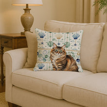 Load image into Gallery viewer, Norwegian Forest Cat Brown Tabby Cat Coastal Sea Glass Throw Pillow
