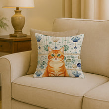 Load image into Gallery viewer, Orange Classic Tabby Cat Coastal Sea Glass Throw Pillow
