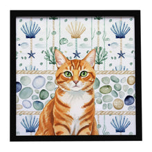 Load image into Gallery viewer, Orange Mackerel Tabby Cat Coastal Sea Glass Framed Metal Print