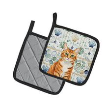 Load image into Gallery viewer, Orange Mackerel Tabby Cat Coastal Sea Glass Pair of Pot Holders