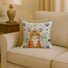 Load image into Gallery viewer, Orange Mackerel Tabby Cat Coastal Sea Glass Throw Pillow