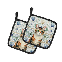 Load image into Gallery viewer, Patched Tabby Cat Coastal Sea Glass Pair of Pot Holders