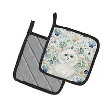 Load image into Gallery viewer, Persian White Cat Coastal Sea Glass Pair of Pot Holders