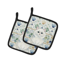 Load image into Gallery viewer, Persian White Cat Coastal Sea Glass Pair of Pot Holders