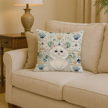 Load image into Gallery viewer, Persian White Cat Coastal Sea Glass Throw Pillow