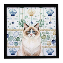 Load image into Gallery viewer, Ragdoll Bicolor Cat Coastal Sea Glass Framed Metal Print
