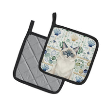 Load image into Gallery viewer, Ragdoll Blue Point Cat Coastal Sea Glass Pair of Pot Holders