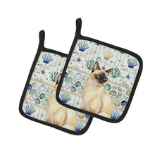 Load image into Gallery viewer, Seal Point Cat Coastal Sea Glass Pair of Pot Holders