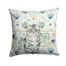 Load image into Gallery viewer, Silver Classic Tabby Cat Coastal Sea Glass Throw Pillow
