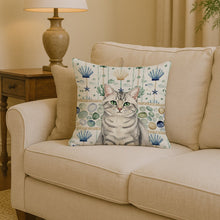 Load image into Gallery viewer, Silver Mackerel Tabby Cat Coastal Sea Glass Throw Pillow