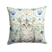 Load image into Gallery viewer, Silver Mackerel Tabby Cat Coastal Sea Glass Throw Pillow
