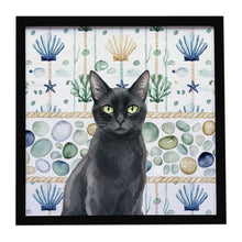 Load image into Gallery viewer, Solid Black Cat Coastal Sea Glass Framed Metal Print