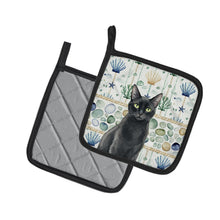 Load image into Gallery viewer, Solid Black Cat Coastal Sea Glass Pair of Pot Holders
