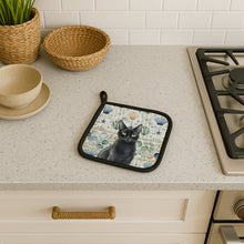 Load image into Gallery viewer, Solid Black Cat Coastal Sea Glass Pair of Pot Holders