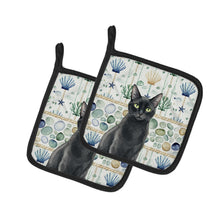 Load image into Gallery viewer, Solid Black Cat Coastal Sea Glass Pair of Pot Holders
