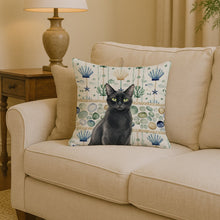 Load image into Gallery viewer, Solid Black Cat Coastal Sea Glass Throw Pillow