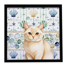 Load image into Gallery viewer, Solid Cream Cat Coastal Sea Glass Framed Metal Print