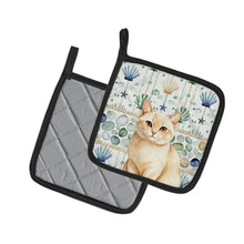 Load image into Gallery viewer, Solid Cream Cat Coastal Sea Glass Pair of Pot Holders